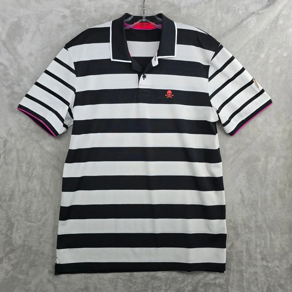 G/FORE Black and White Striped Polo Shirt - Picture 2 of 9
